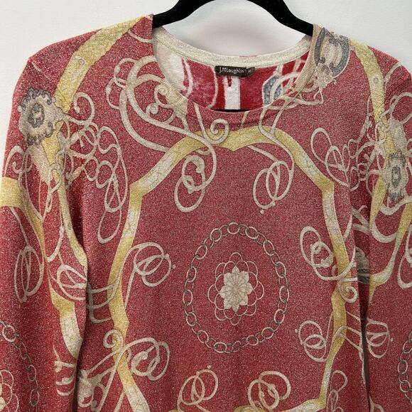 J. McLaughlin Red Gold Metallic Chain Print Button Back Sweater Womens M - Picture 5 of 8